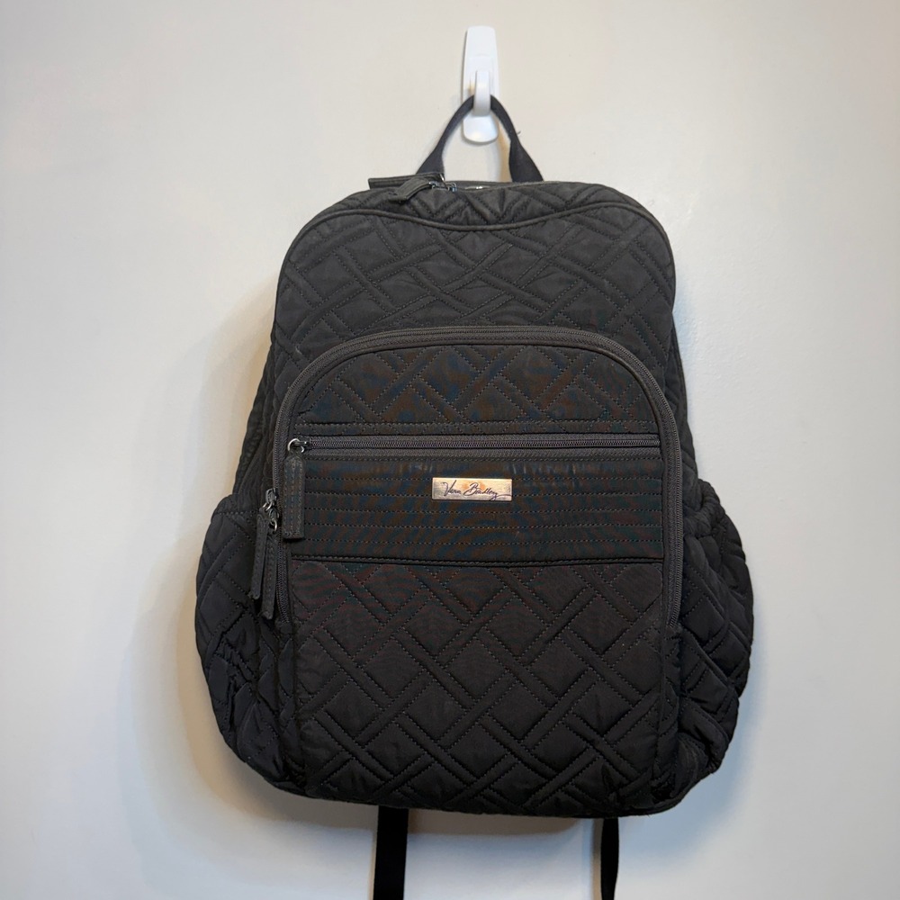 Vera Bradley Black Quilted Microfiber Campus Backpack with Laptop Sleeve Pocket